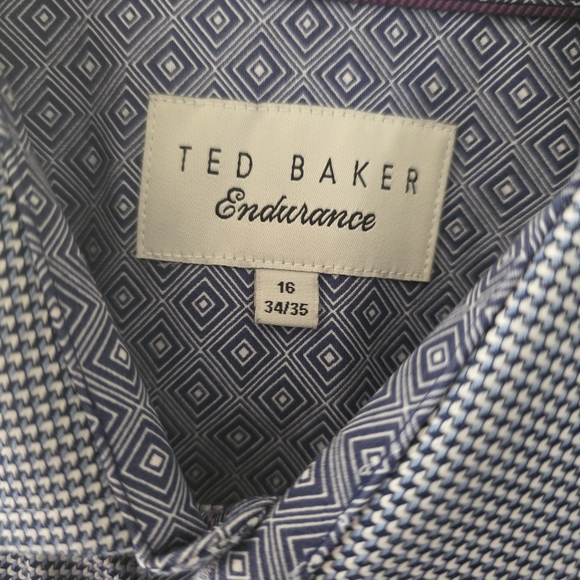 Ted Baker Men's Patterned Blue Button Down Shirt Size 16 Endurance - Picture 2 of 6